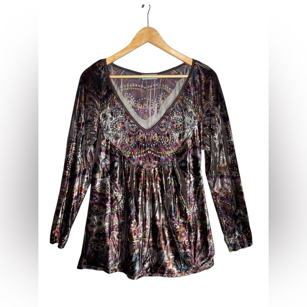 Vintage Unity World Wear Empire Waist Boho Velvet Paisley Top Festival Xl